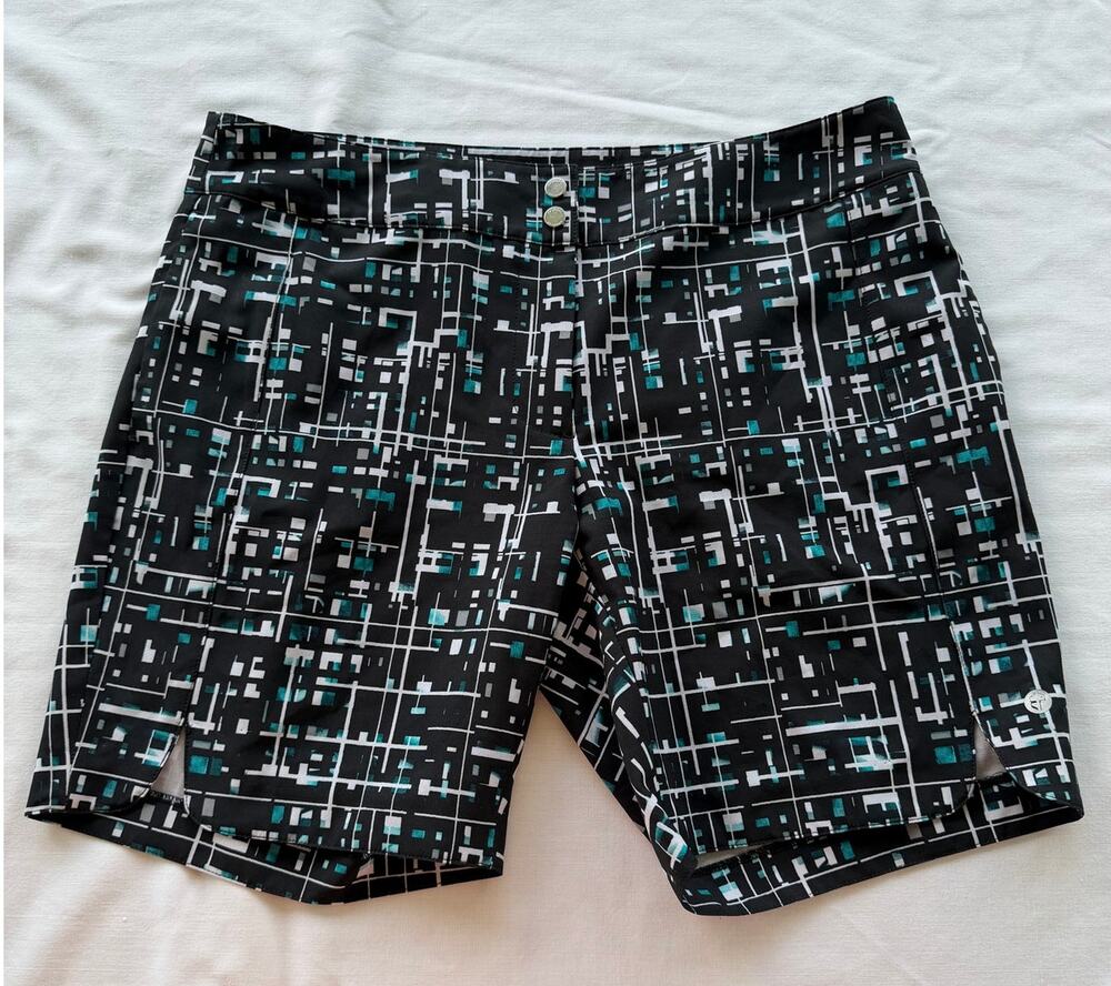 Golfcore Sporty EP Sport Women's Black & Teal Geometric Print Golf Shorts Size 8